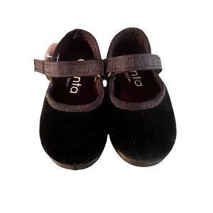 Cienta Spain Mary Jane Shoes - Black Velvet Girls Ballet‎ Flats, Size 3.5